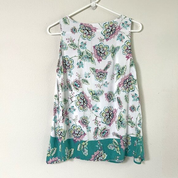 J Jill Blouse Womens Size S White Multicolor Floral Sleeveless Rayon Pullover - Picture 3 of 8